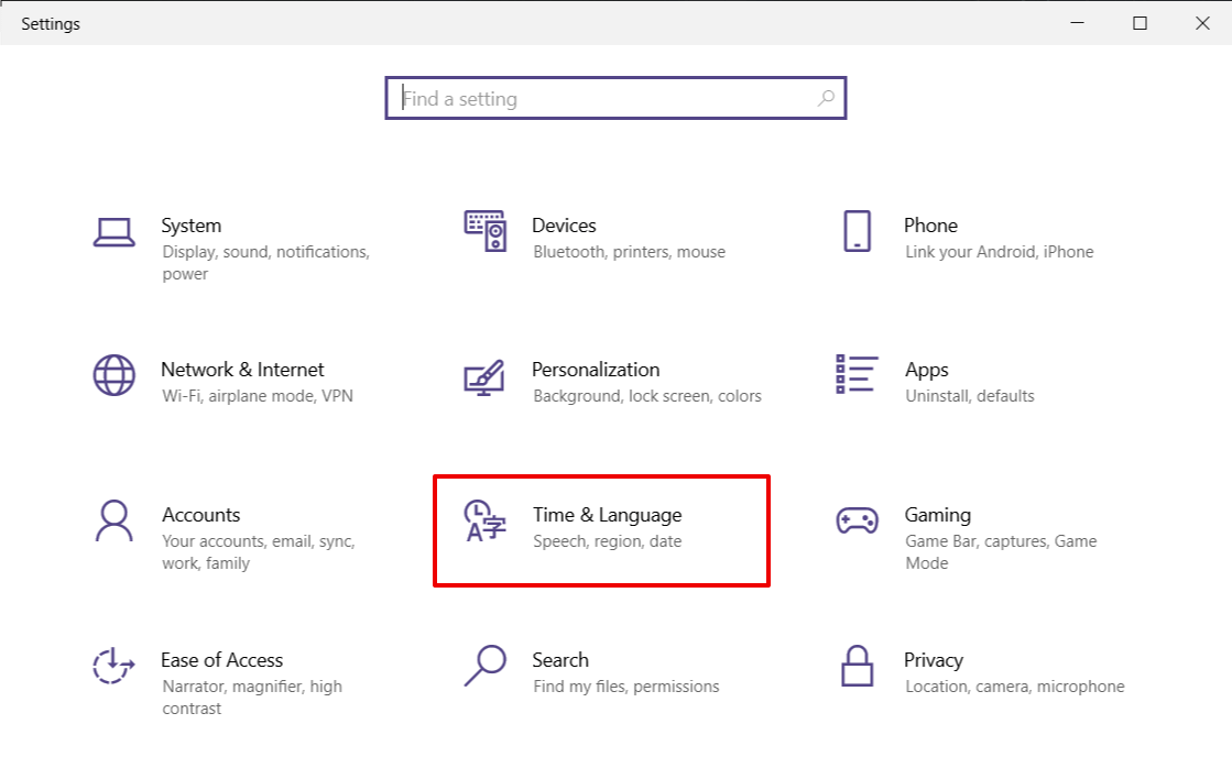 Time and language settings in windows.