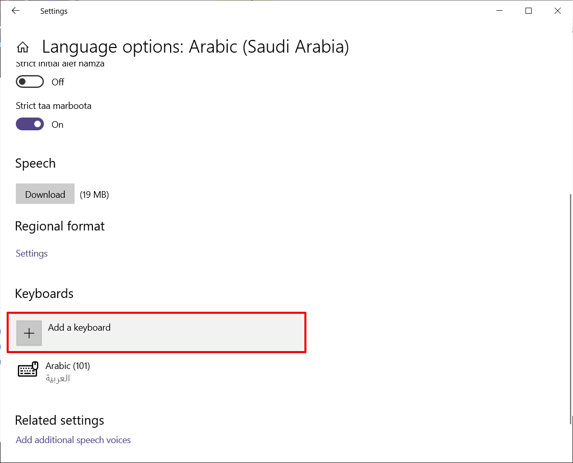 Add language keyboard in windows 10.